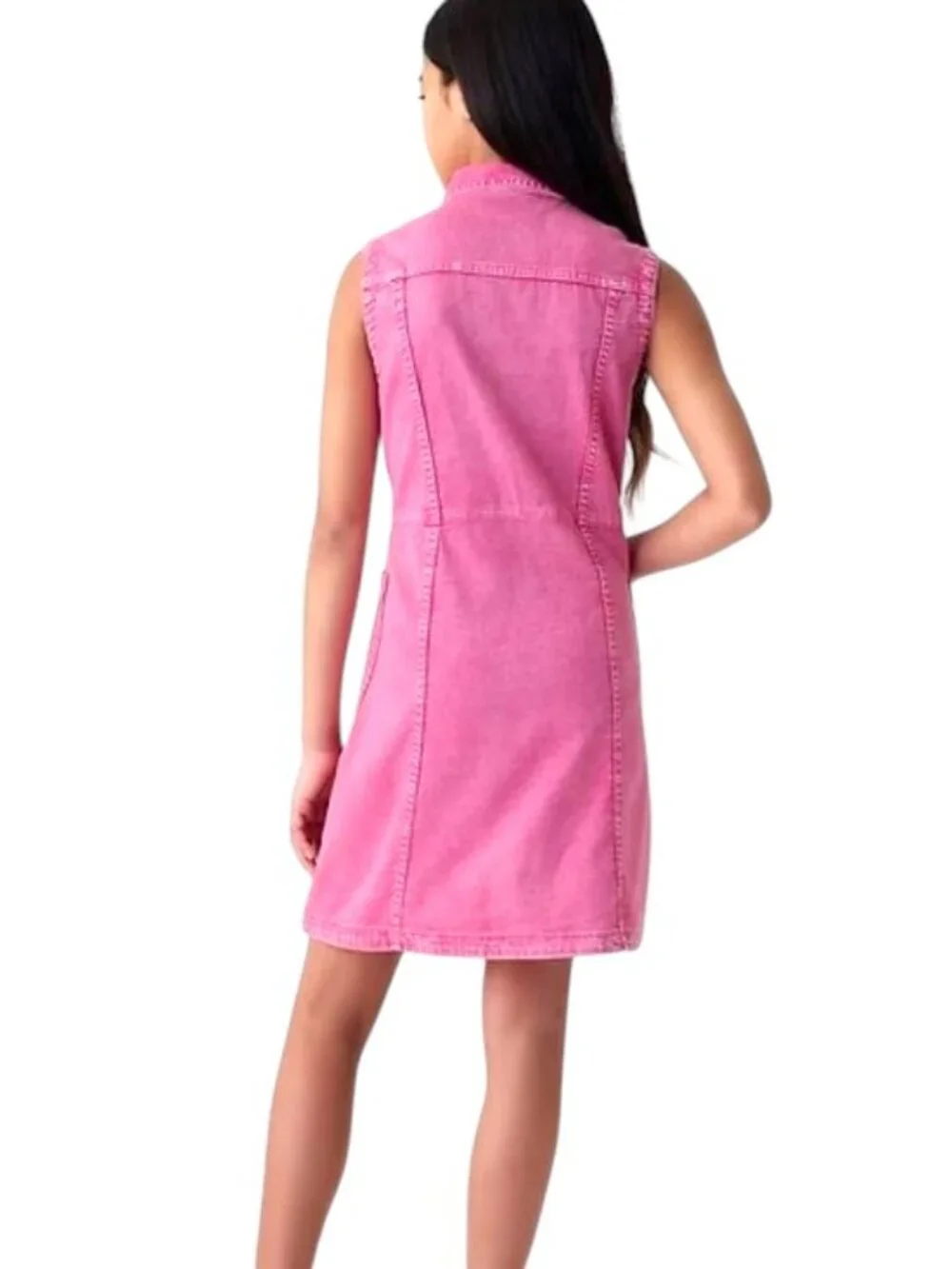 Gap Kids Phoebe Pink Washed Faded Denim Snap Front Sleeveless Dress